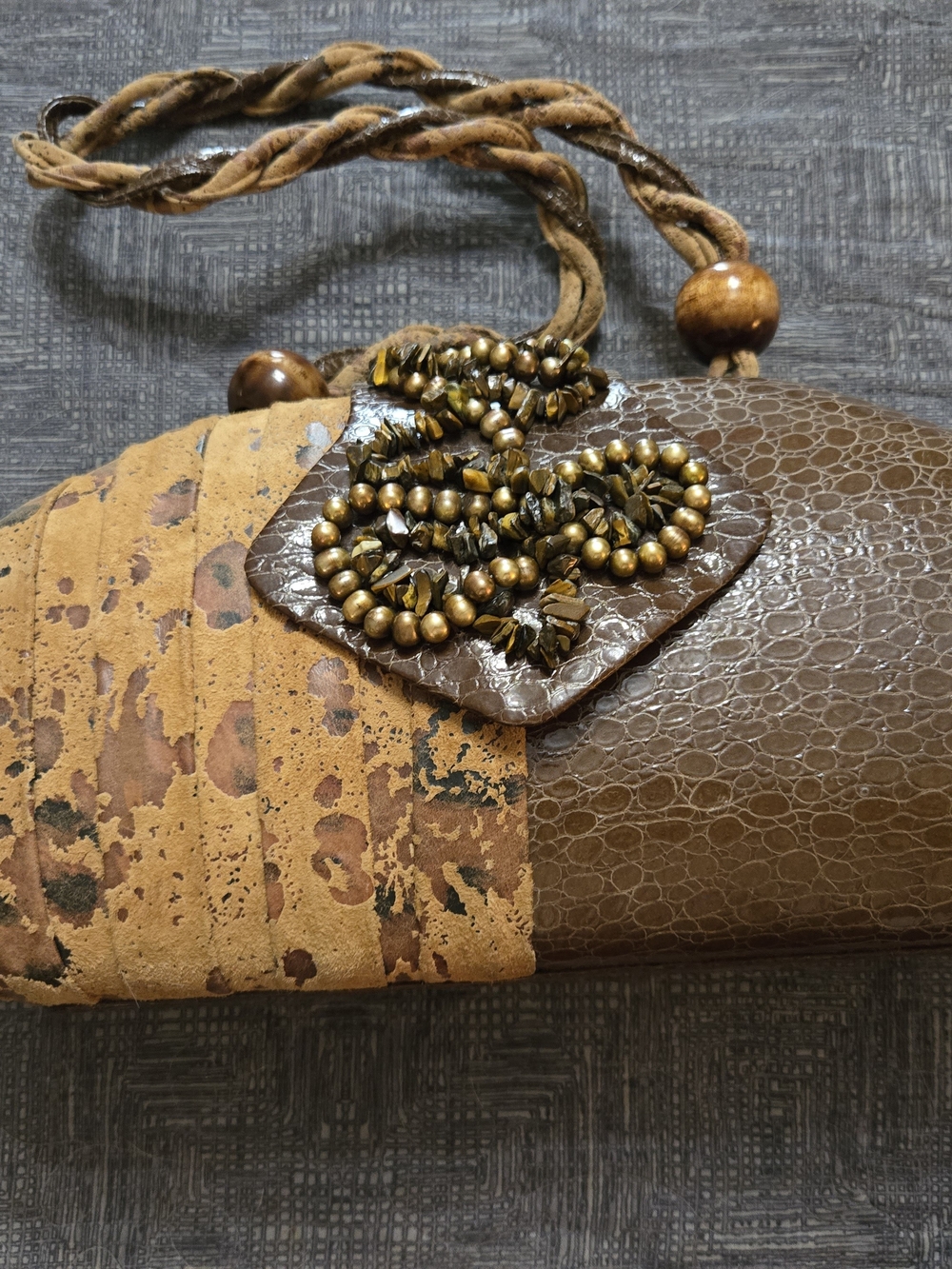 Timmy Woods Brown & Tan Beaded Shoulder Bag